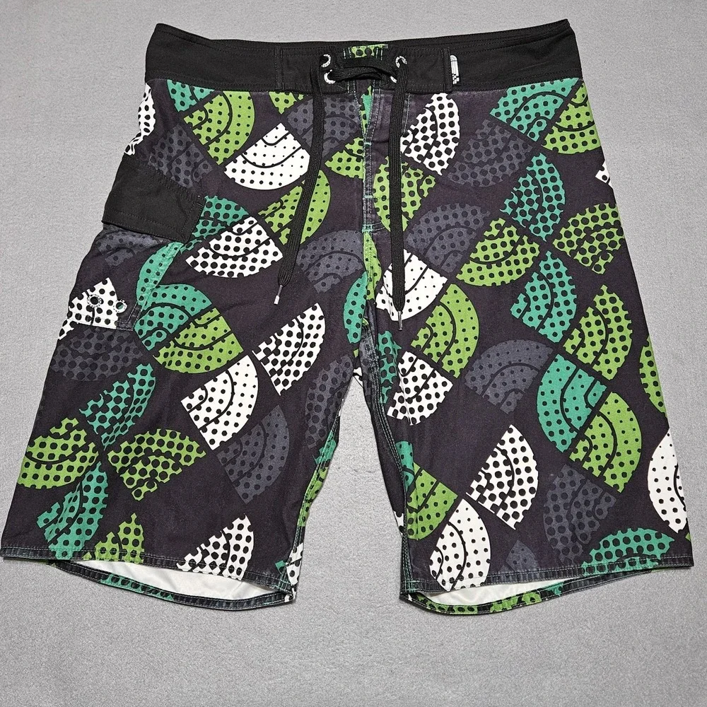 The North Face Board Shorts Mens 32 Swim Trunks Pocket Drawstring Green Black
